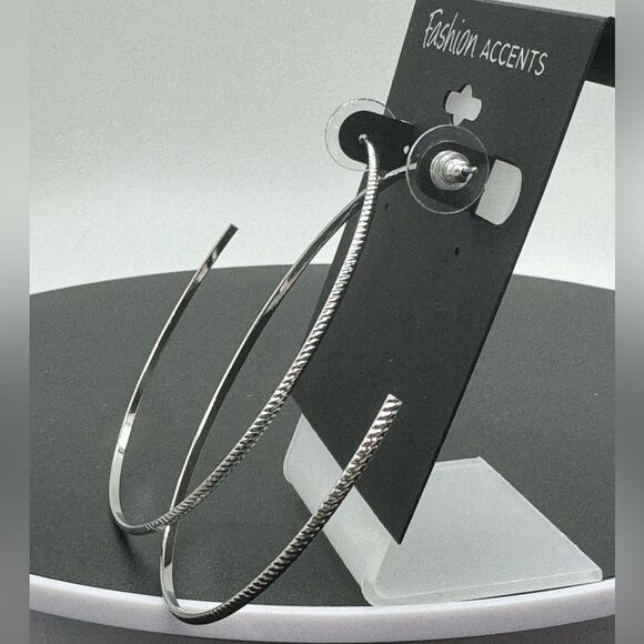 Fashion Accents Silver 3” open hoop post earrings. - Picture 2 of 4
